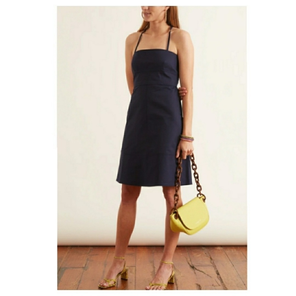 NWOT Proenza Cotton Strapless Short Dress Navy Blue Cotton Poplin Size 6